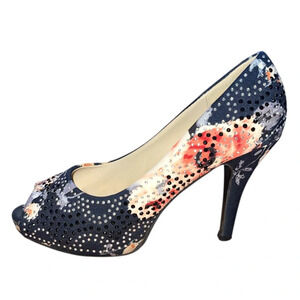 Top Moda Floral Embellished Peep-Toe Heels | Size 10